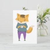 Niedlicher Fuchs mit Tasse Tee Feiertagskarte (Stehend Vorderseite)