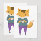 Niedlicher Fuchs mit Tasse Tee Feiertagskarte (Vorne/Hinten)