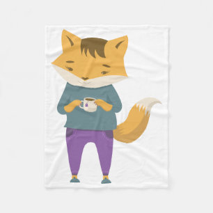 Niedlicher Fuchs mit Tasse Tee Fleecedecke