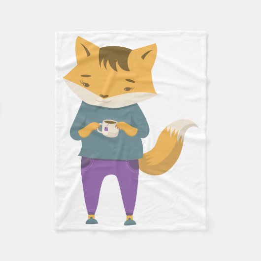 Niedlicher Fuchs mit Tasse Tee Fleecedecke (Vorderseite)