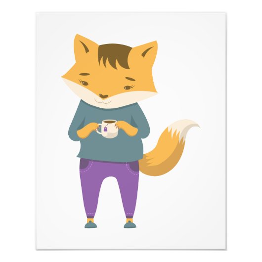 Niedlicher Fuchs mit Tasse Tee Fotodruck (Vorne)