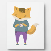 Niedlicher Fuchs mit Tasse Tee Fotoplatte (Vorderseite)