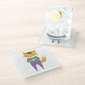 Niedlicher Fuchs mit Tasse Tee Glasuntersetzer (Schrägansicht)