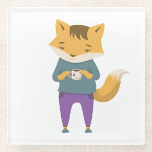 Niedlicher Fuchs mit Tasse Tee Glasuntersetzer