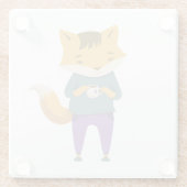 Niedlicher Fuchs mit Tasse Tee Glasuntersetzer (Rückseite)