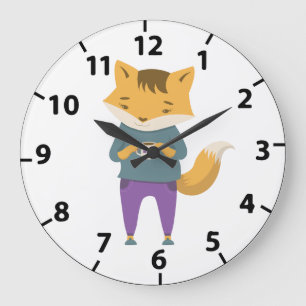 Niedlicher Fuchs mit Tasse Tee Große Wanduhr