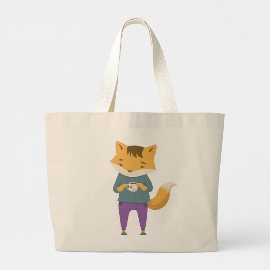 Niedlicher Fuchs mit Tasse Tee Jumbo Stoffbeutel (Rückseite)