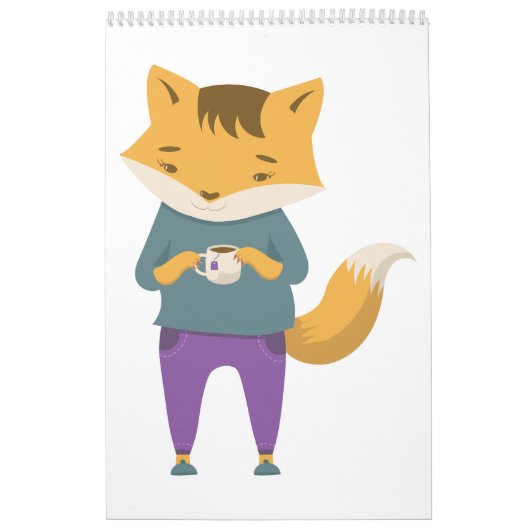 Niedlicher Fuchs mit Tasse Tee Kalender (Titelbild)