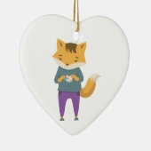 Niedlicher Fuchs mit Tasse Tee Keramik Ornament (Rechts)