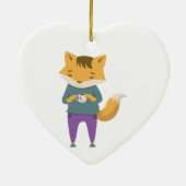 Niedlicher Fuchs mit Tasse Tee Keramik Ornament (Hinten)