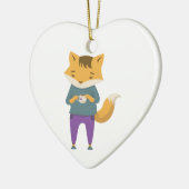 Niedlicher Fuchs mit Tasse Tee Keramik Ornament (Links)