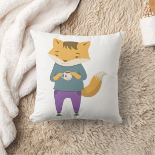 Niedlicher Fuchs mit Tasse Tee Kissen