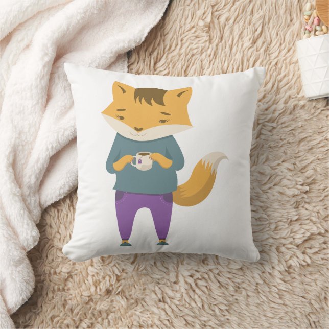 Niedlicher Fuchs mit Tasse Tee Kissen (Decke)