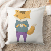 Niedlicher Fuchs mit Tasse Tee Kissen (Decke)
