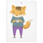 Niedlicher Fuchs mit Tasse Tee Klemmbrett (Rückseite)