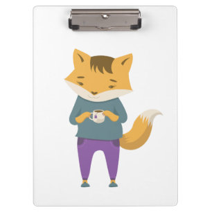Niedlicher Fuchs mit Tasse Tee Klemmbrett