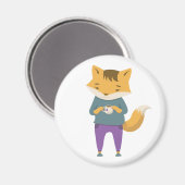 Niedlicher Fuchs mit Tasse Tee Magnet (Vorderseite/Rückseite)