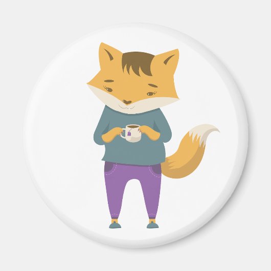 Niedlicher Fuchs mit Tasse Tee Magnet (Vorne)