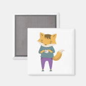 Niedlicher Fuchs mit Tasse Tee Magnet (Vorderseite/Rückseite)