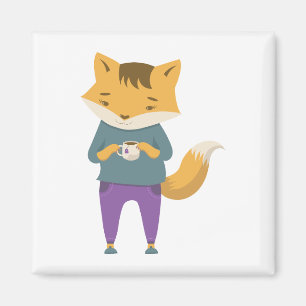 Niedlicher Fuchs mit Tasse Tee Magnet