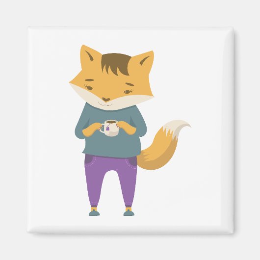 Niedlicher Fuchs mit Tasse Tee Magnet (Vorne)