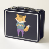 Niedlicher Fuchs mit Tasse Tee Metall Brotdose (Rückseite)