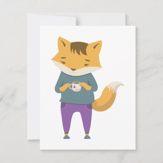 Niedlicher Fuchs mit Tasse Tee Mitteilungskarte (Vorderseite)