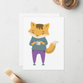 Niedlicher Fuchs mit Tasse Tee Mitteilungskarte (Vorderseite/Rückseite Beispiel)