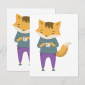 Niedlicher Fuchs mit Tasse Tee Mitteilungskarte (Vorne/Hinten)