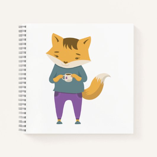Niedlicher Fuchs mit Tasse Tee Notizblock (Vorderseite)