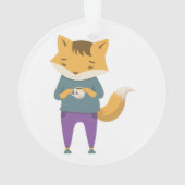 Niedlicher Fuchs mit Tasse Tee Ornament (Rückseite)