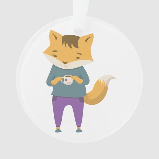 Niedlicher Fuchs mit Tasse Tee Ornament (Vorderseite)