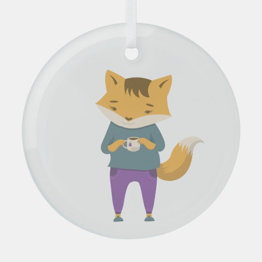Niedlicher Fuchs mit Tasse Tee Ornament Aus Glas (Vorderseite)
