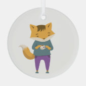 Niedlicher Fuchs mit Tasse Tee Ornament Aus Glas (Rückseite)