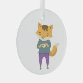 Niedlicher Fuchs mit Tasse Tee Ornament Aus Glas (Vorderseite Rechts)