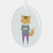 Niedlicher Fuchs mit Tasse Tee Ornament Aus Glas (Vorderseite links)