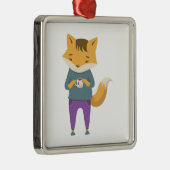 Niedlicher Fuchs mit Tasse Tee Ornament Aus Metall (Rechts)