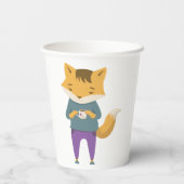 Niedlicher Fuchs mit Tasse Tee Pappbecher (Rückseite)