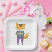Niedlicher Fuchs mit Tasse Tee Pappteller (Party)