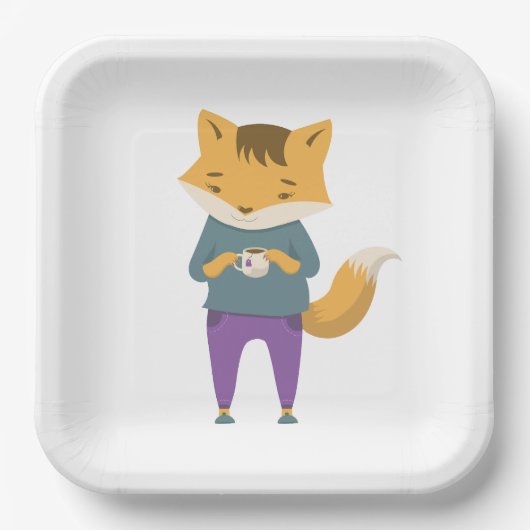 Niedlicher Fuchs mit Tasse Tee Pappteller (Vorderseite)