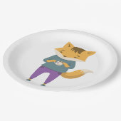 Niedlicher Fuchs mit Tasse Tee Pappteller (Schrägansicht)