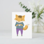 Niedlicher Fuchs mit Tasse Tee Postkarte (Stehend Vorderseite)