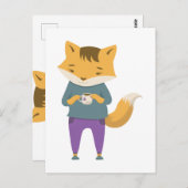 Niedlicher Fuchs mit Tasse Tee Postkarte (Vorne/Hinten)