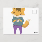 Niedlicher Fuchs mit Tasse Tee Postkarte (Rückseite)