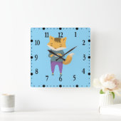 Niedlicher Fuchs mit Tasse Tee Quadratische Wanduhr (Zuhause)