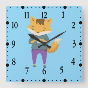 Niedlicher Fuchs mit Tasse Tee Quadratische Wanduhr