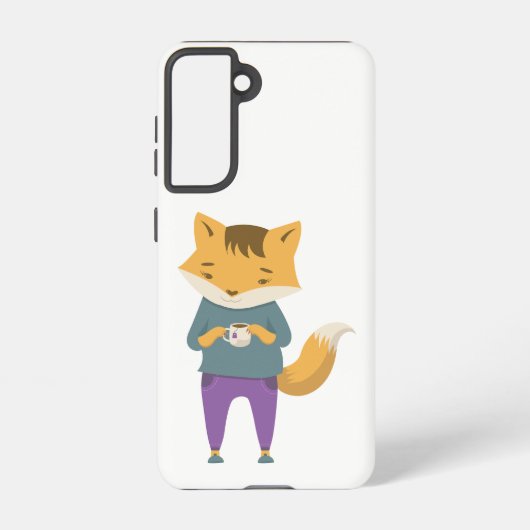 Niedlicher Fuchs mit Tasse Tee Samsung Galaxy Hülle (Rückseite)