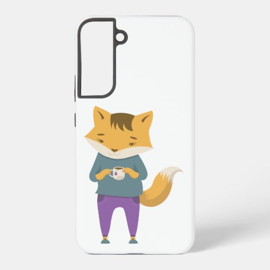 Niedlicher Fuchs mit Tasse Tee Samsung Galaxy Hülle (Rückseite)