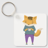 Niedlicher Fuchs mit Tasse Tee Schlüsselanhänger (Vorderseite)