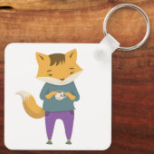 Niedlicher Fuchs mit Tasse Tee Schlüsselanhänger (Rückseite)
